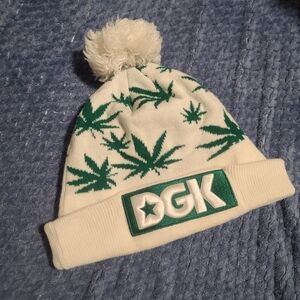 DGK Cream and Green Leaf Beanie